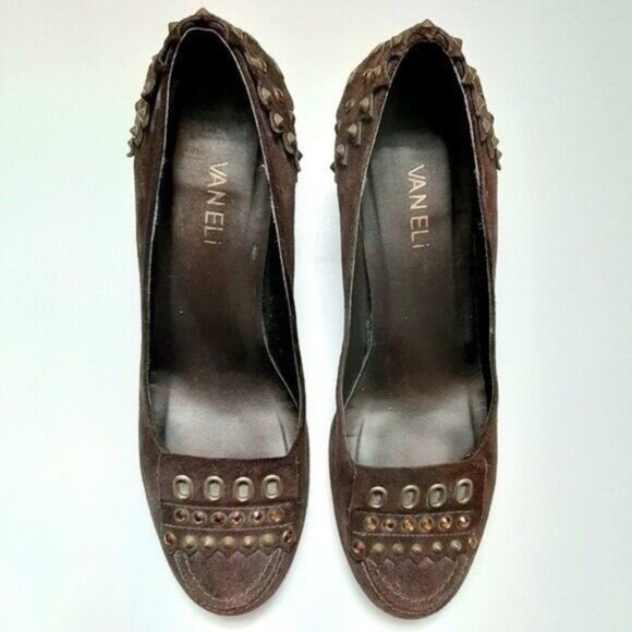 VANELI Studded Brown Suede Chunky Heel Sz 7.5 M - Picture 4 of 11